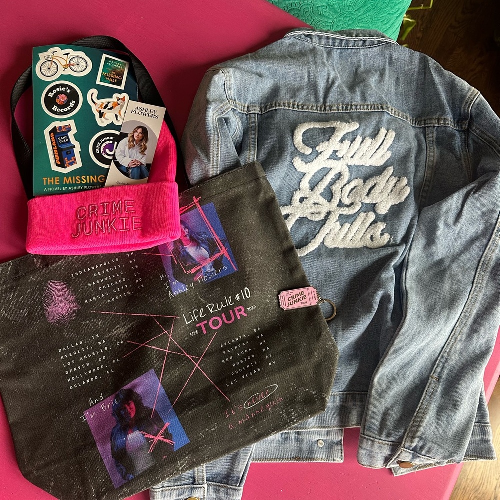 Light Blue crime junkie Denim Jacket with White Embroidery